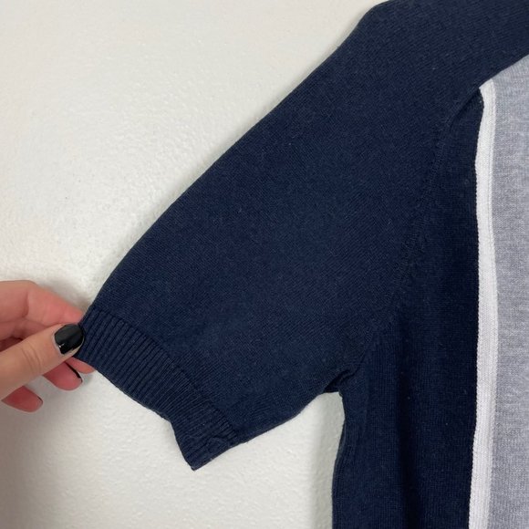 Michael Michael‎ Kors Sz S Navy Short Sleeve Sweater Gray Stripes Preppy Minimal - Picture 2 of 6